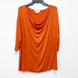 Michael Kors Womens Orange Drape Front 3/4 Sleeves Stretch Blouse Size 1X
